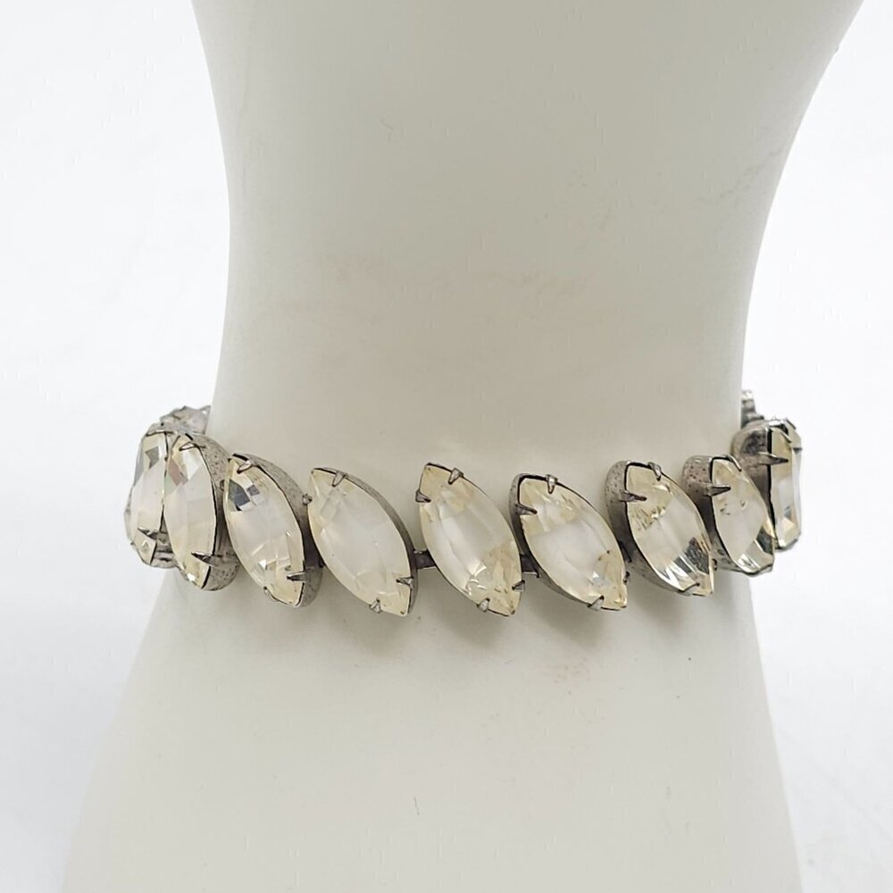 Vintage Rhinestone Bracelet Combo White Clear Navette Stones Slide In Clasp